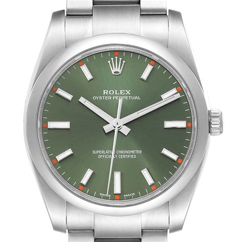 rolex 34mm oyster perpetual green dial|Rolex Oyster Perpetual color chart.